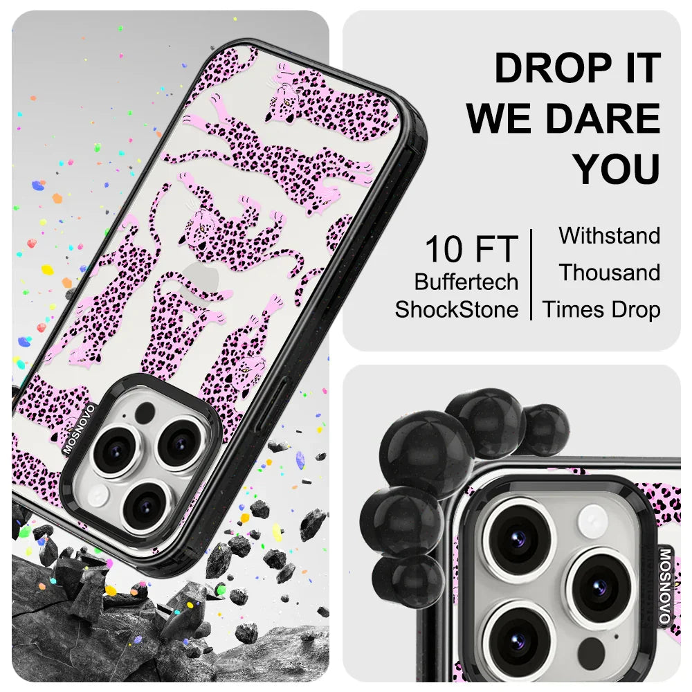 Pink Leopard Phone Case - iPhone 15 Pro Case Clear Black ShockStone