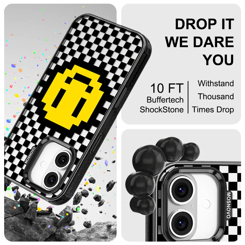 Smile Checkered Phone Case - iPhone 16 Case Clear Black ShockStone