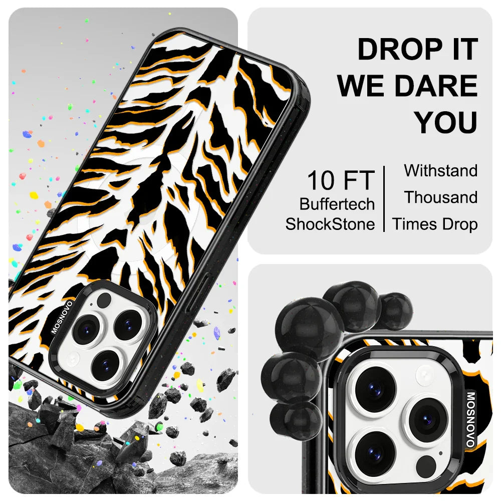 Tiger Print Phone Case - iPhone 14 Pro Max Case Clear Black ShockStone With MagSafe