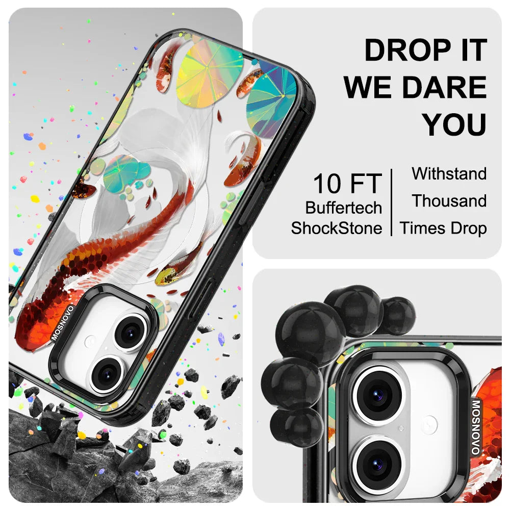 Koi Art Phone Case - iPhone 16 Case Clear Black ShockStone With MagSafe