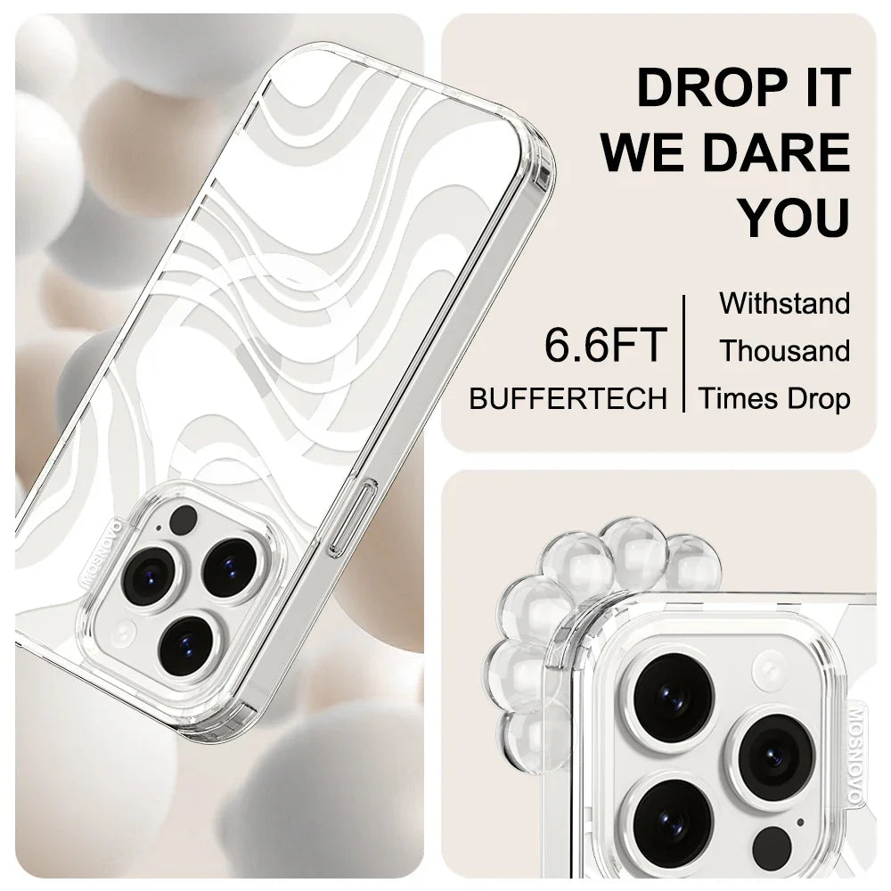 White Swirl Phone Case - iPhone 15 Pro Case Clear With MagSafe