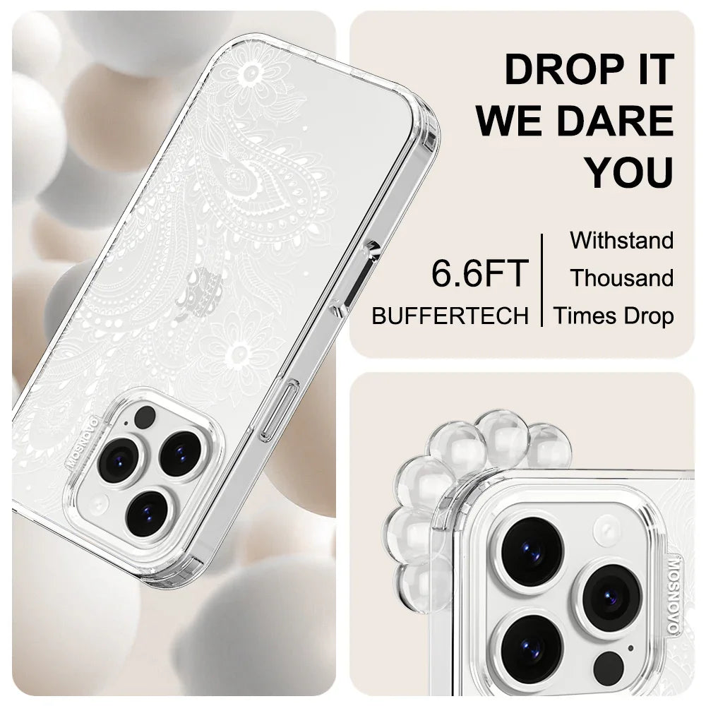 Aesthetic Flower Henna Phone Case - iPhone 16 Pro Case Clear