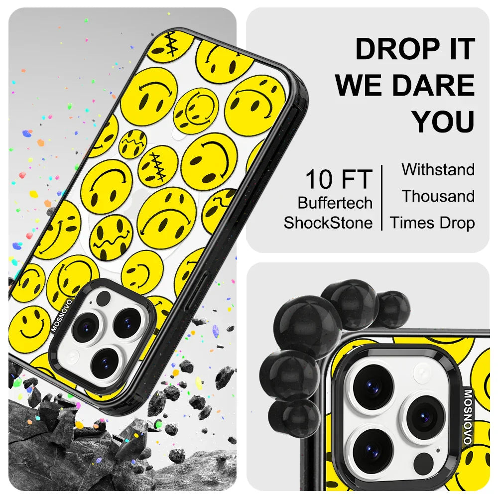 Smiley Face Phone Case - iPhone 14 Pro Max Case Clear Black ShockStone With MagSafe