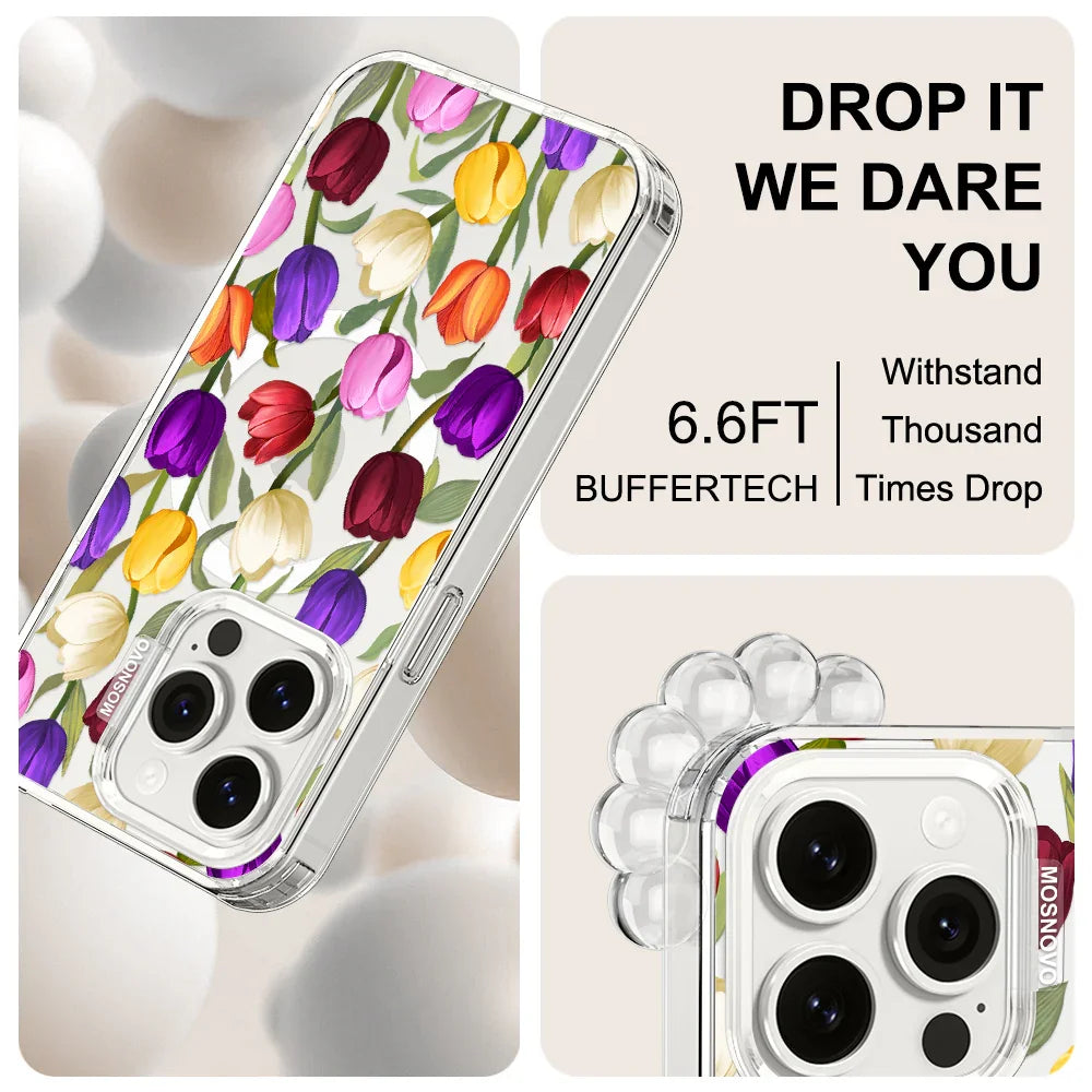 Colorful Tulips Phone Case - iPhone 15 Pro Case Clear With MagSafe