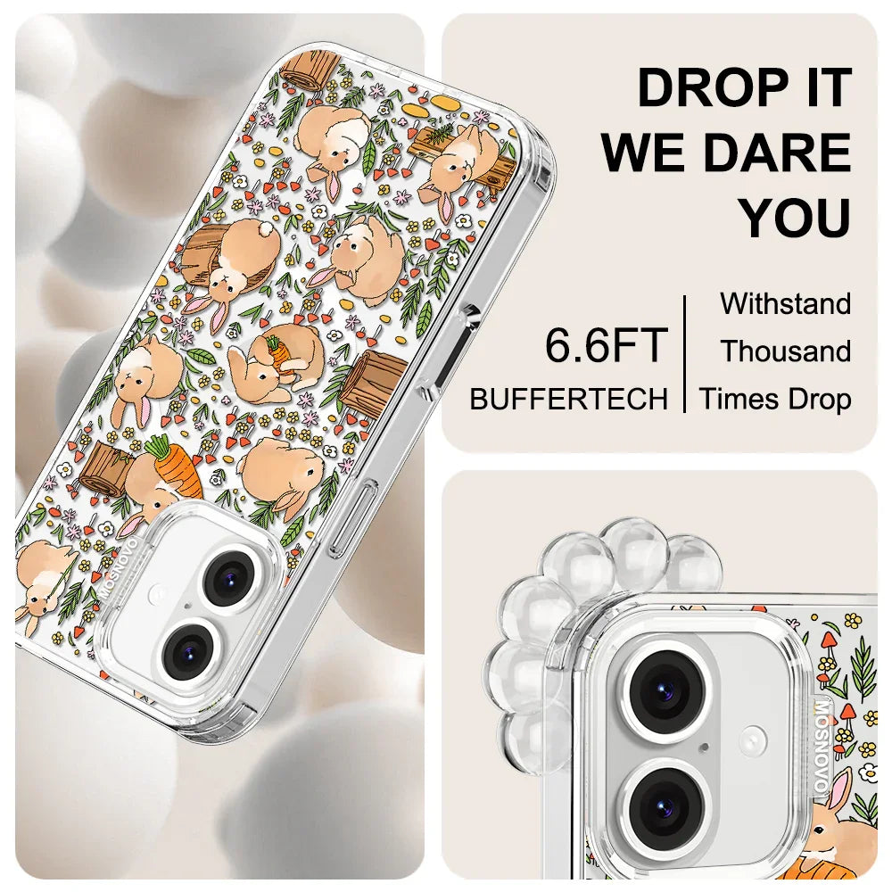 Cute Bunny Garden Phone Case - iPhone 16 Case Clear With MagSafe