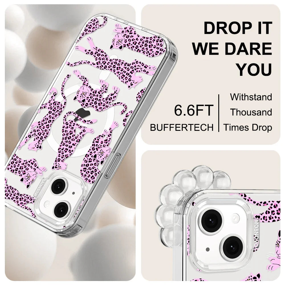 Pink Leopard Phone Case - iPhone 14 Case Clear With MagSafe