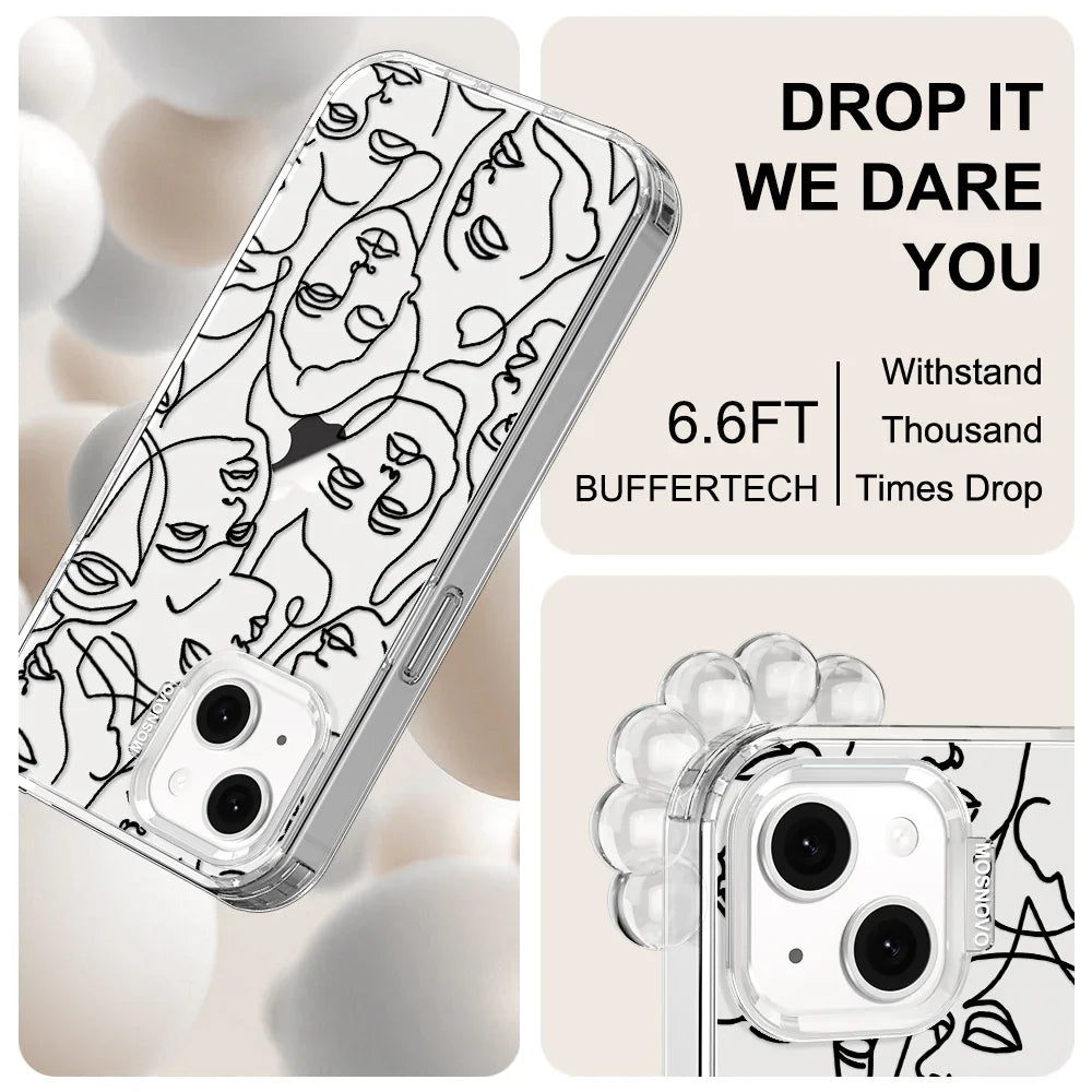 Abstract Face Line Art Phone Case - iPhone 14 Plus Case Clear