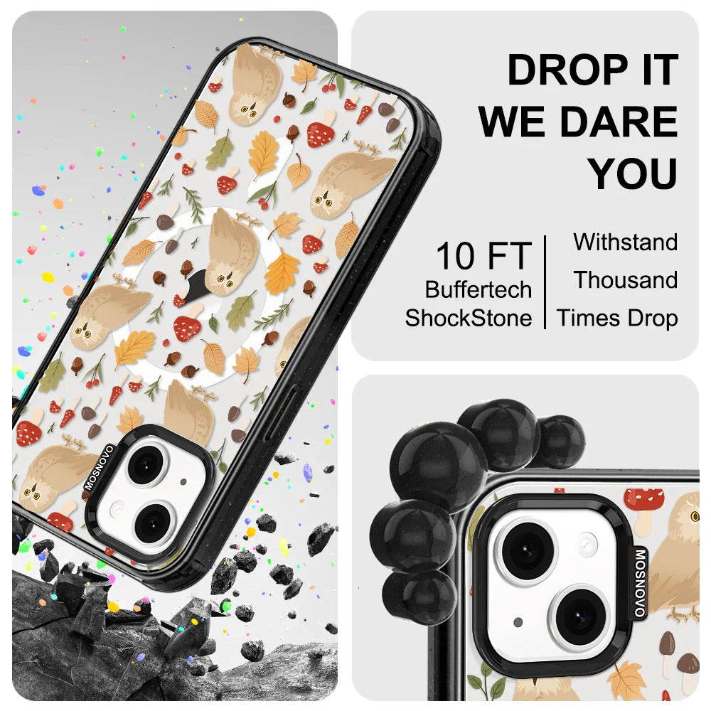 Autumn Owl Phone Case - iPhone 13 Case Clear Black ShockStone With MagSafe