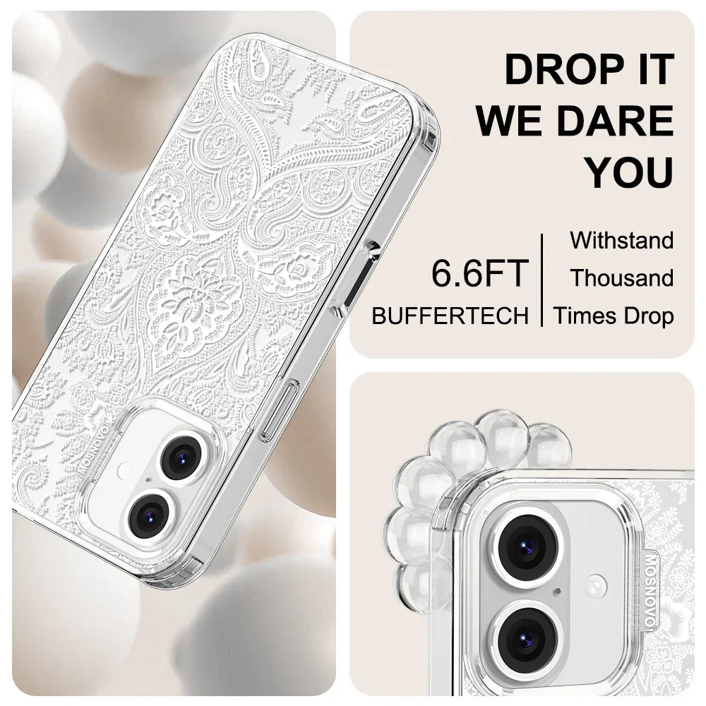White Damask Phone Case - iPhone 16 Plus Case Clear