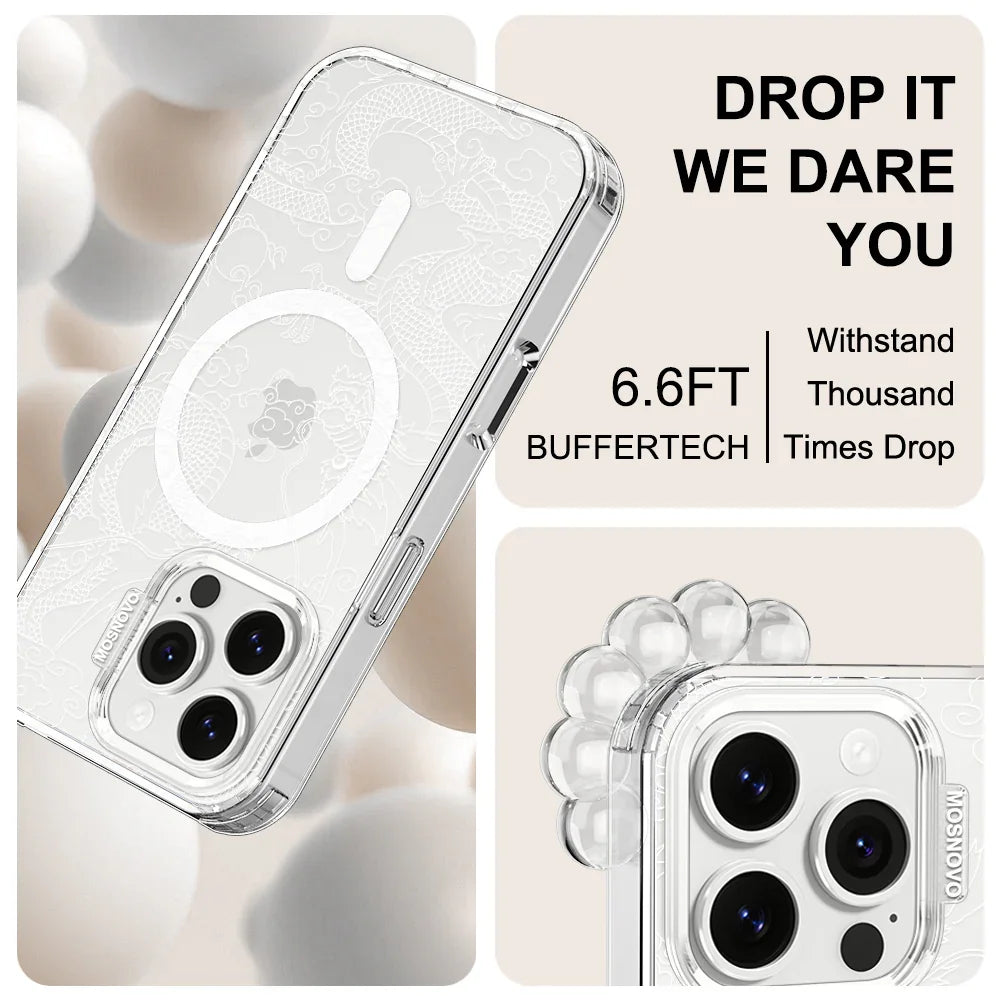 White Dragon Phone Case - iPhone 16 Pro Case Clear With MagSafe
