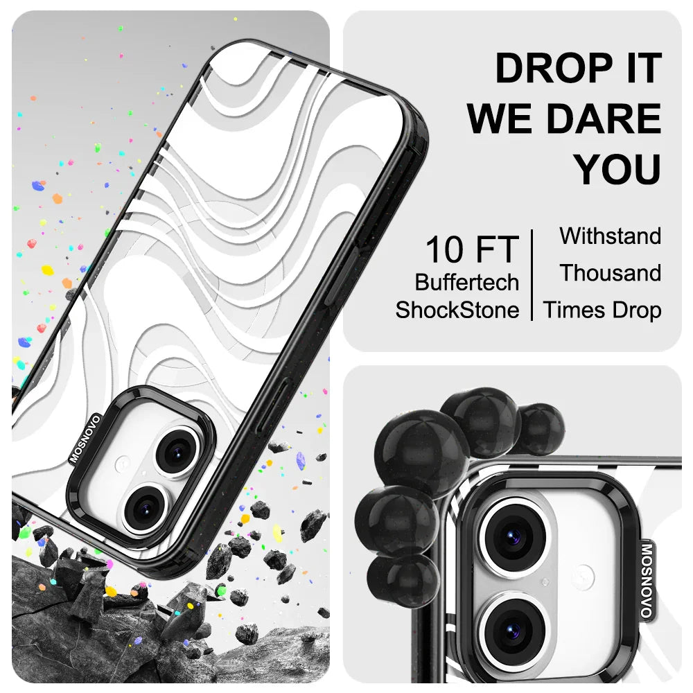 White Swirl Phone Case - iPhone 16 Case Clear Black ShockStone With MagSafe
