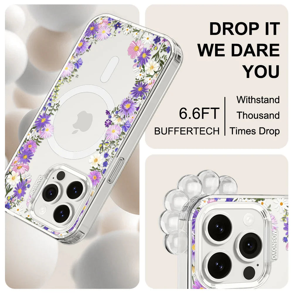 Purple Daisy Garden Phone Case - iPhone 15 Pro Max Case Clear