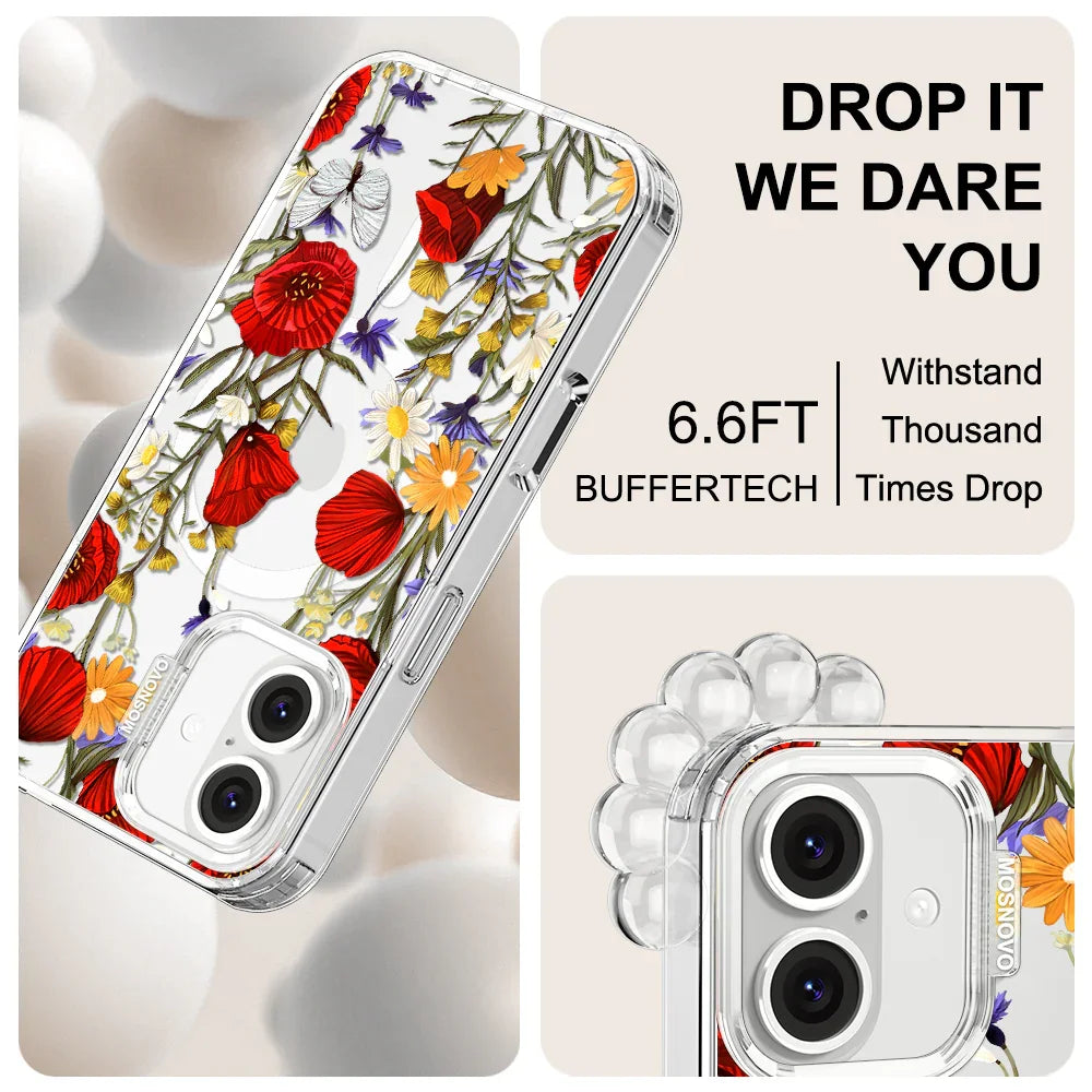 Poppy Floral Phone Case - iPhone 16 Plus Case Clear With MagSafe