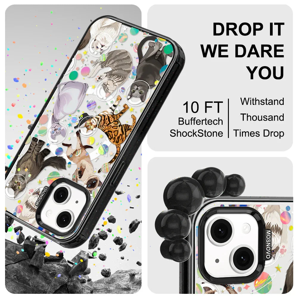 Space Cat Phone Case - iPhone 14 Case Clear Black ShockStone With MagSafe
