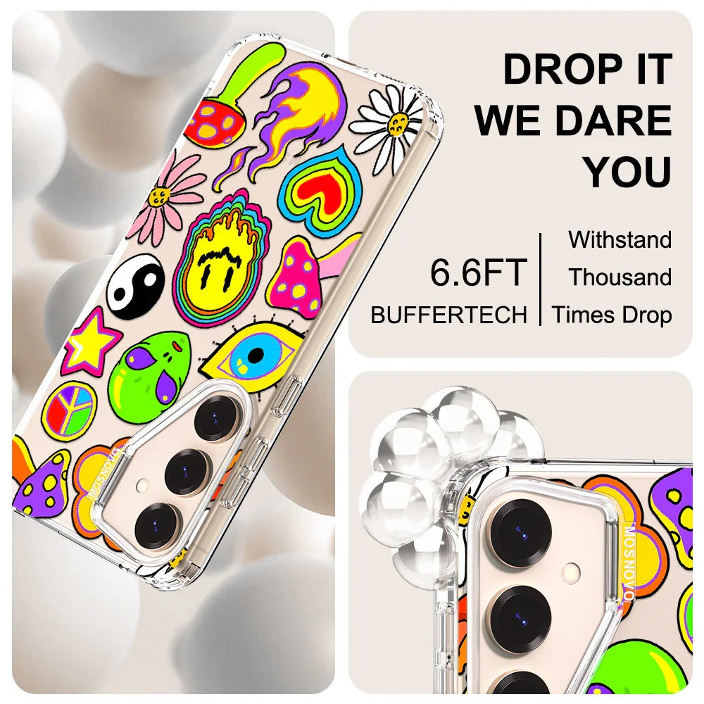 Hippie Rainbow Face Love Phone Case - Samsung Galaxy S24 Plus Case Clear