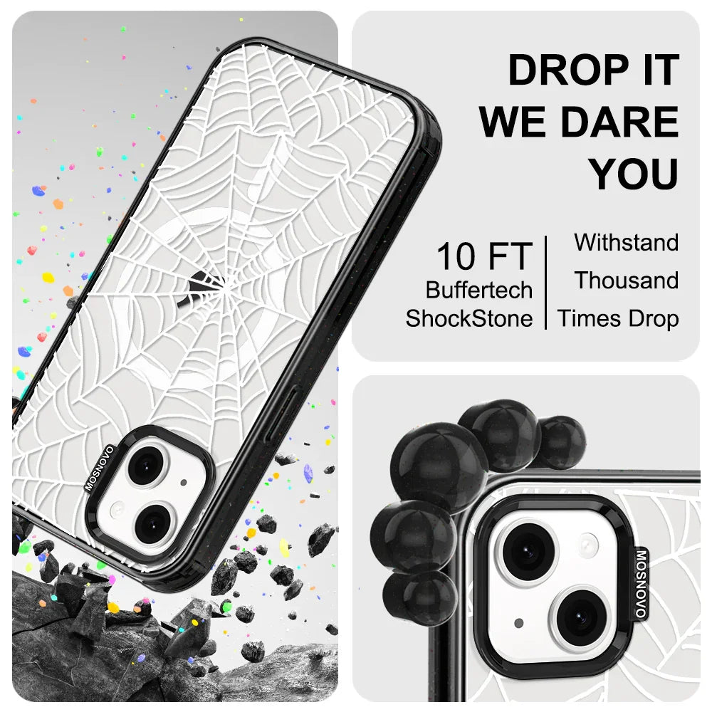 Spider Web Phone Case - iPhone 13 Case Clear Black ShockStone With MagSafe
