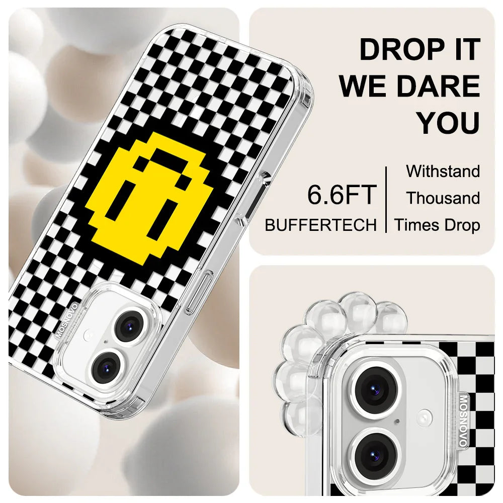 Smile Checkered Phone Case - iPhone 16 Case Clear With MagSafe