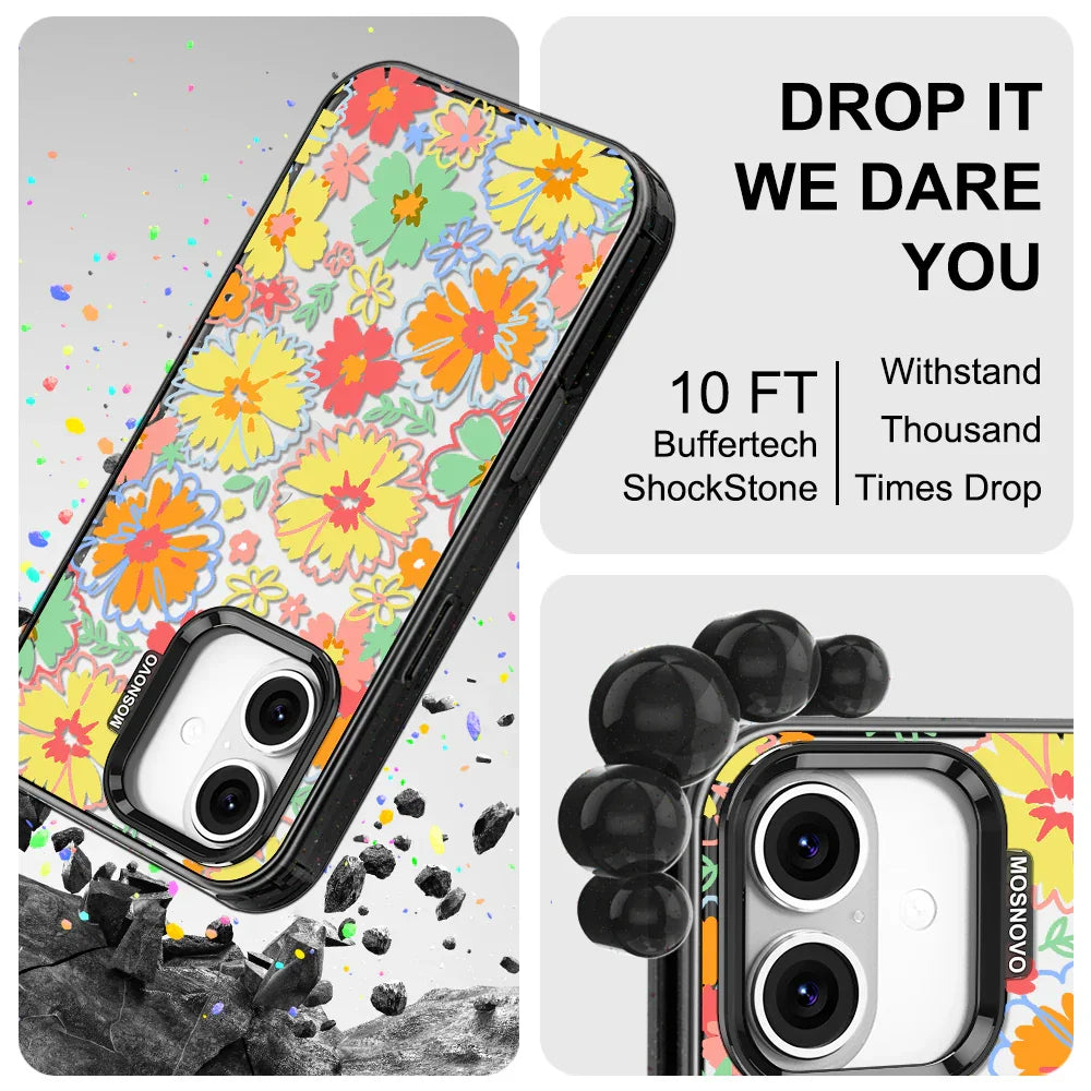 Retro Boho Hippie Flowers Phone Case - iPhone 16 Plus Case Clear Black ShockStone