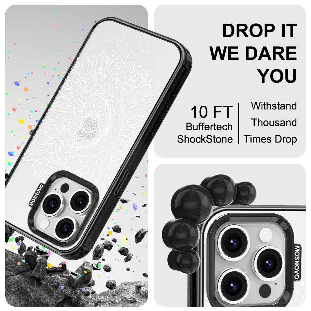 Celestial Moon Mandala Phone Case - iPhone 16 Pro Case Clear Black ShockStone