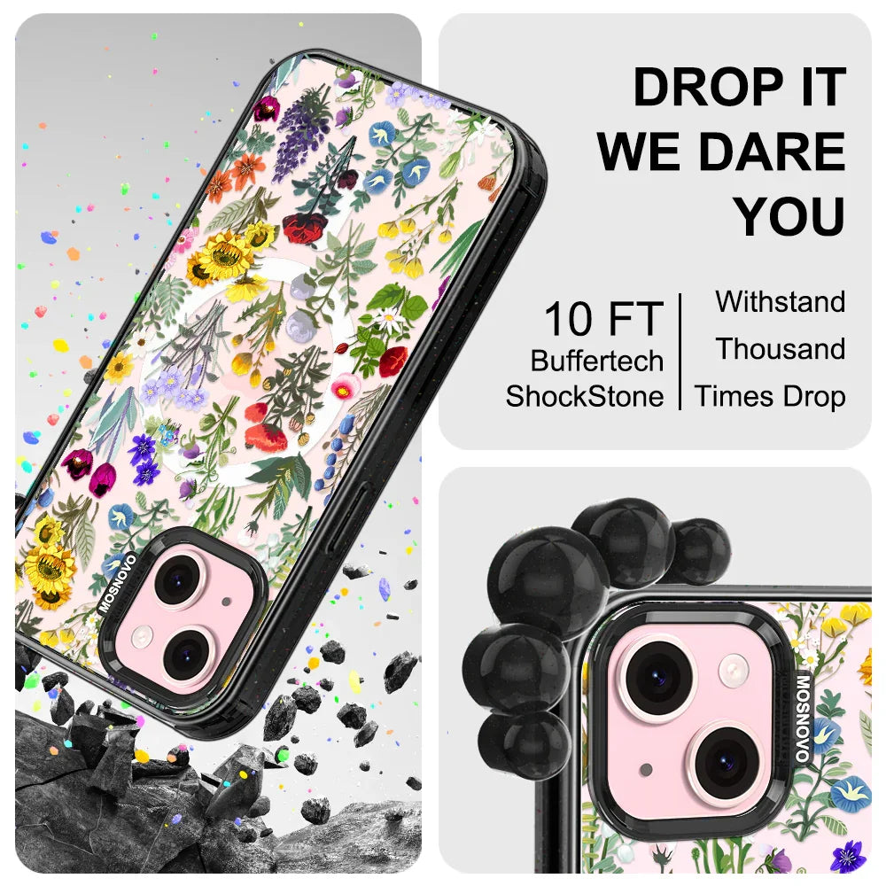 Wildflowers Phone Case - iPhone 15 Plus Case Clear Black ShockStone With MagSafe