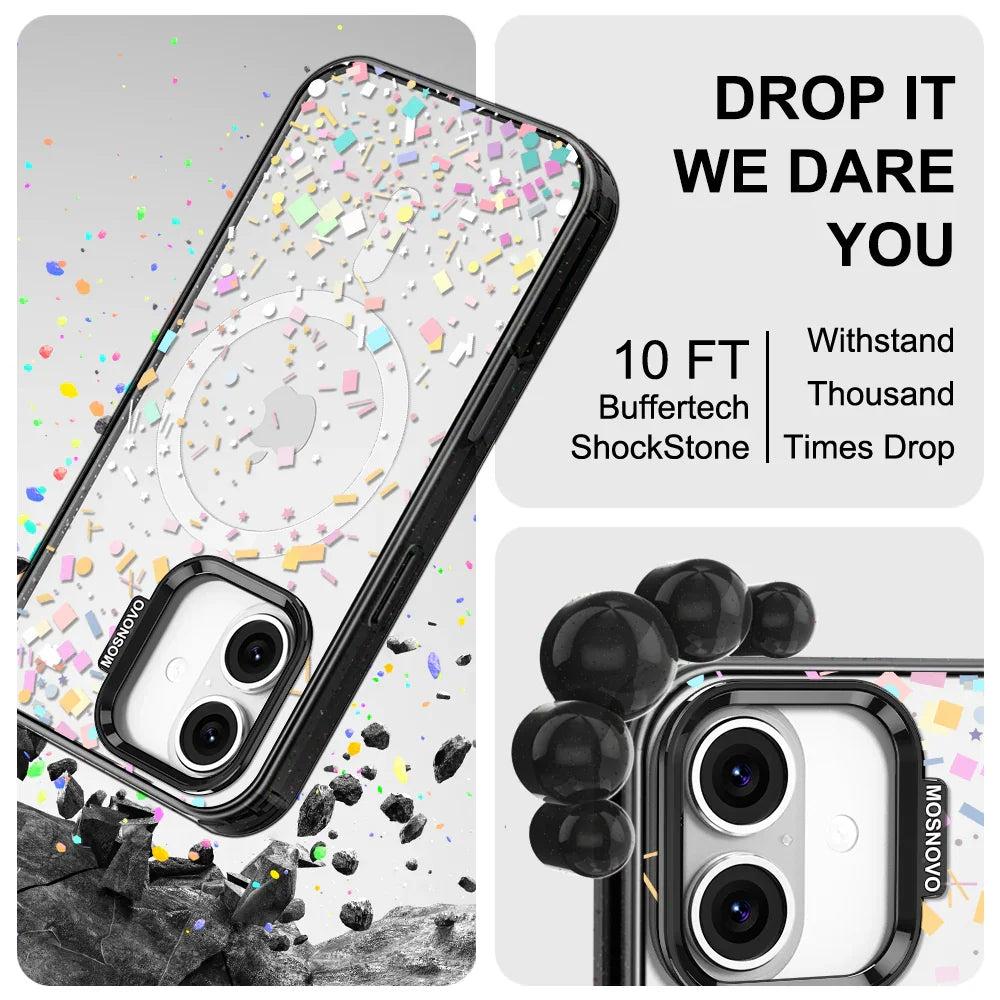 Confetti Phone Case - iPhone 16 Plus Case Clear Black ShockStone With MagSafe