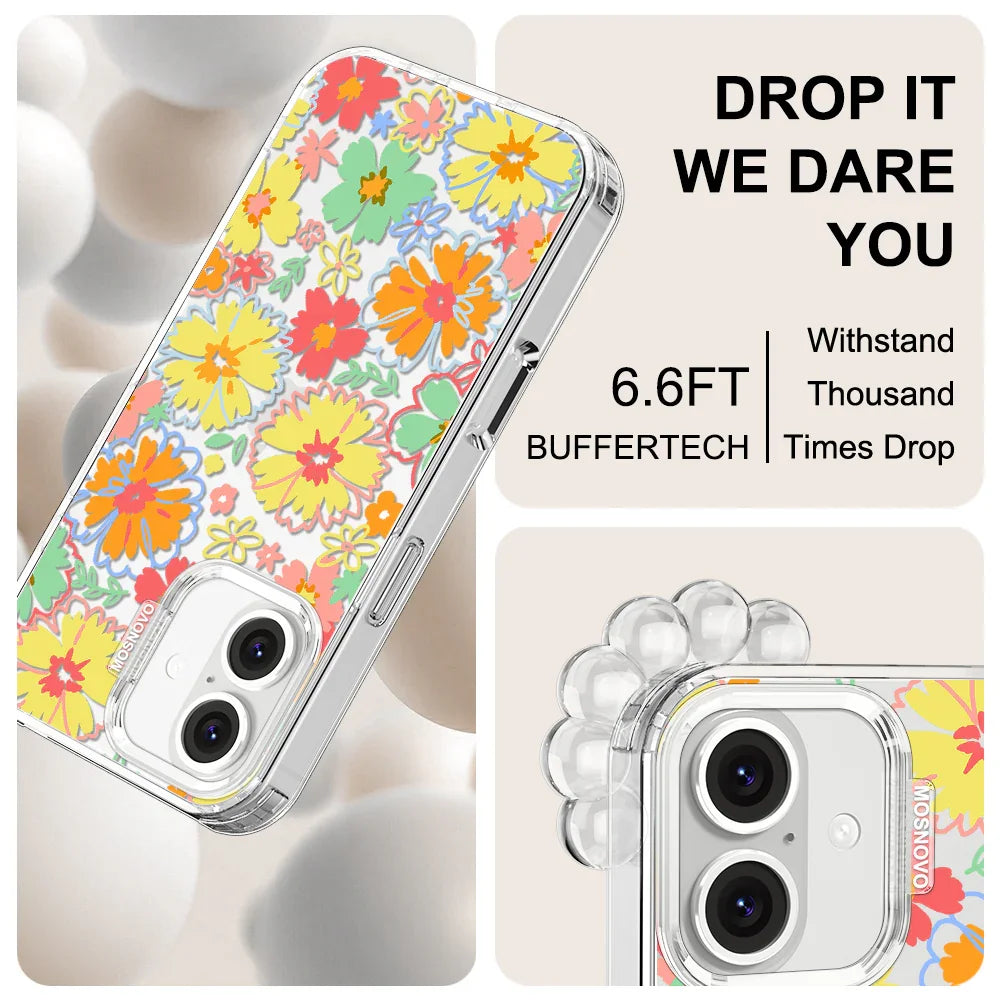 Retro Boho Hippie Flowers Phone Case - iPhone 16 Plus Case Clear