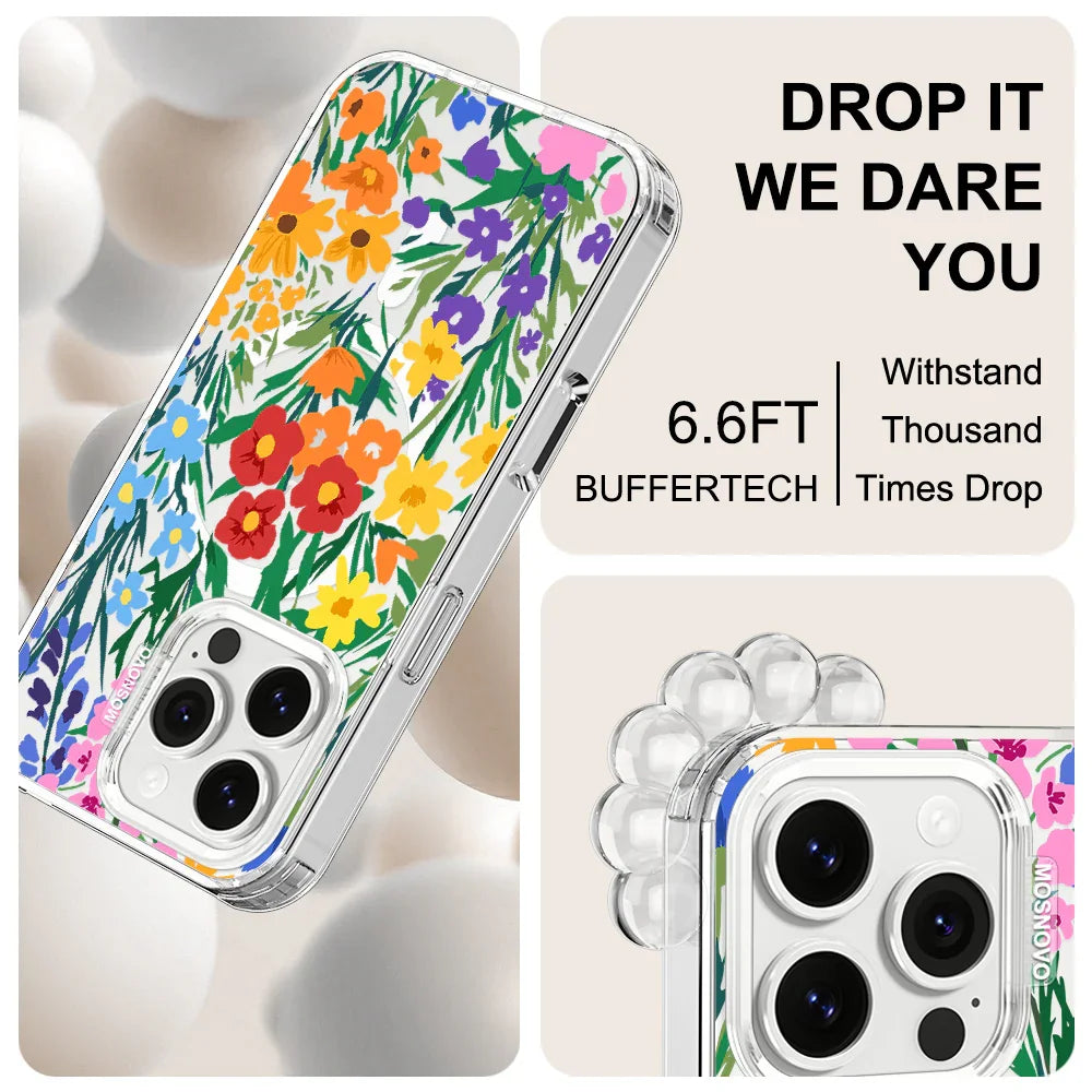 Spring Botanical Flower Floral Phone Case - iPhone 16 Pro Case Clear With MagSafe