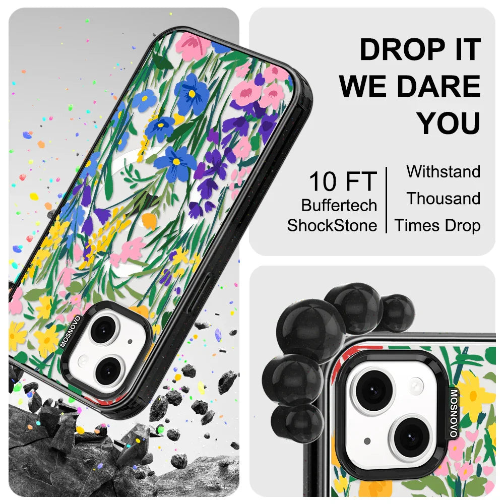 Spring Flower Phone Case - iPhone 13 Case Clear Black ShockStone With MagSafe