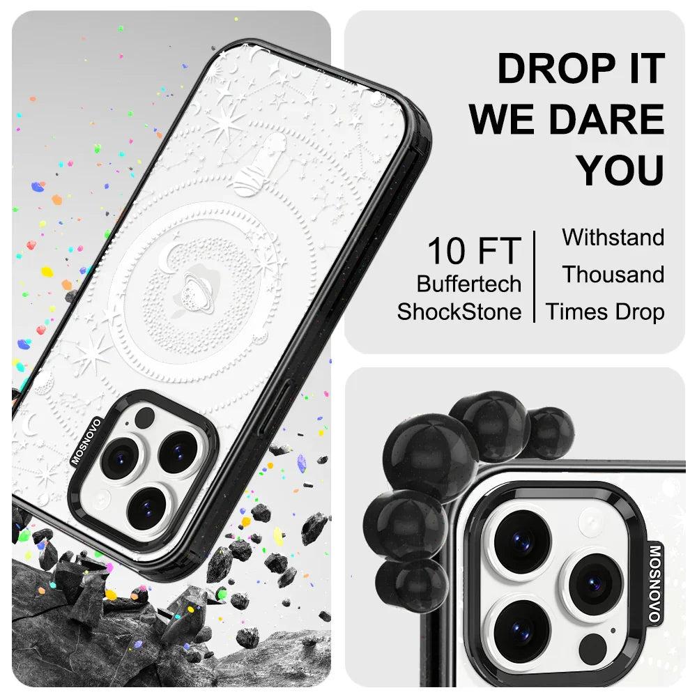 White Galaxy Phone Case - iPhone 14 Pro Max Case Clear Black ShockStone With MagSafe