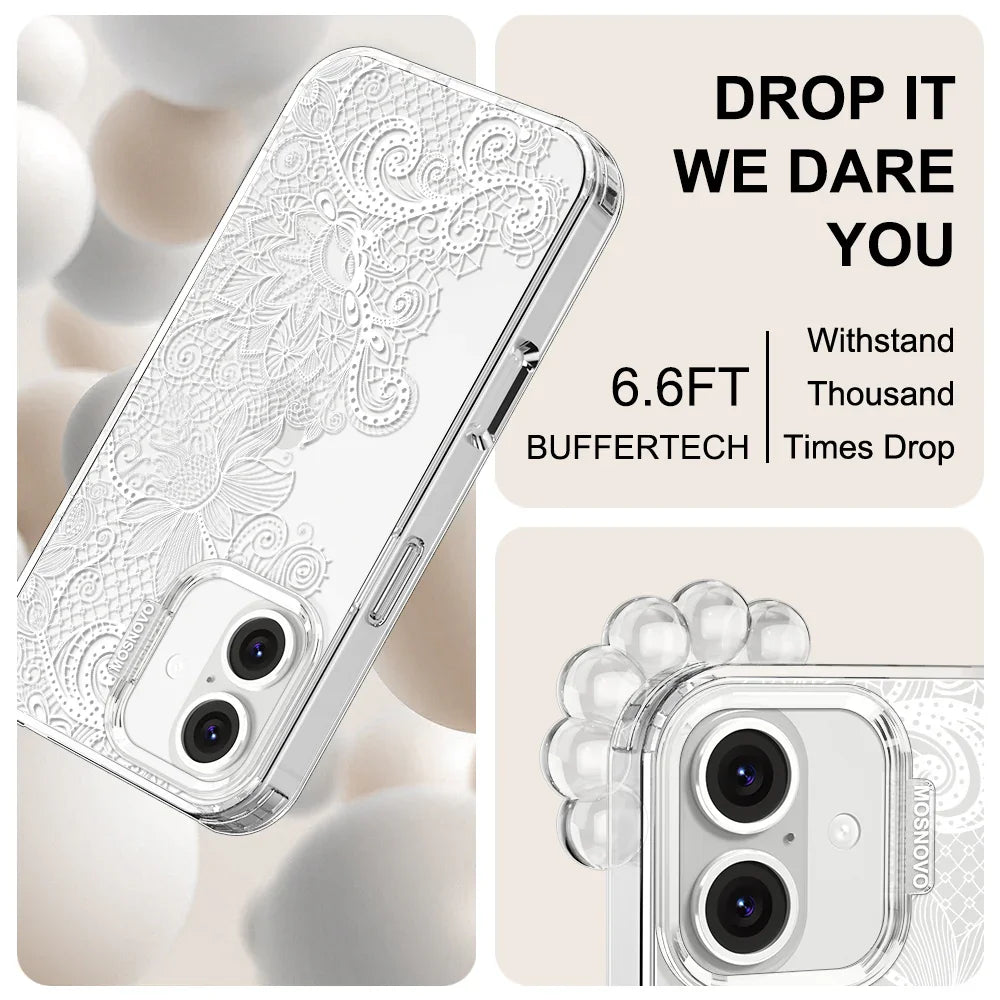 Lacy White Flower Phone Case - iPhone 16 Case Clear