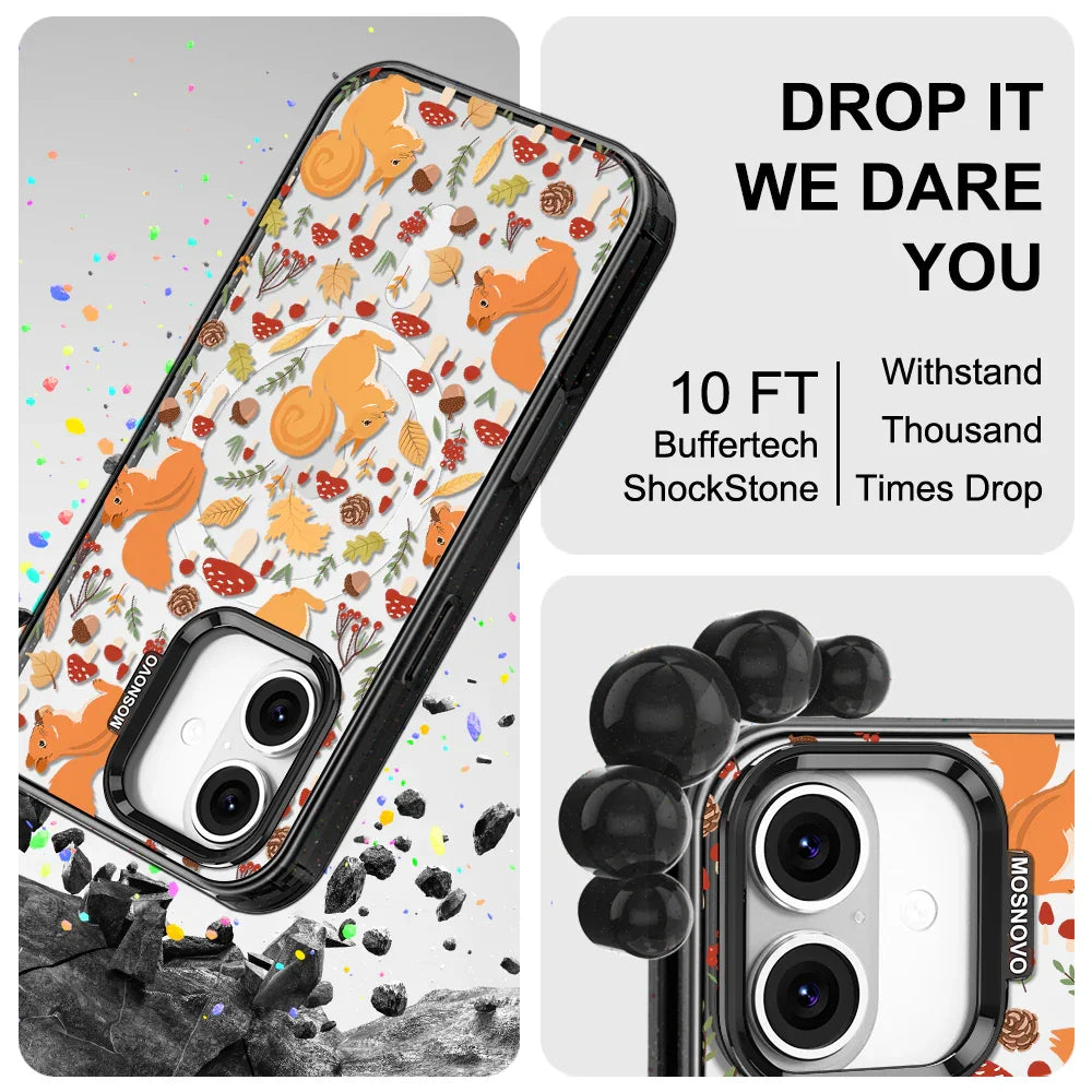 Autumn Squirrel Phone Case - iPhone 16 Plus Case Clear Black ShockStone With MagSafe