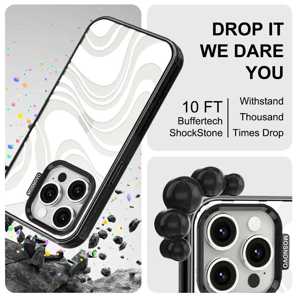 White Swirl Phone Case - iPhone 15 Pro Case Clear Black ShockStone