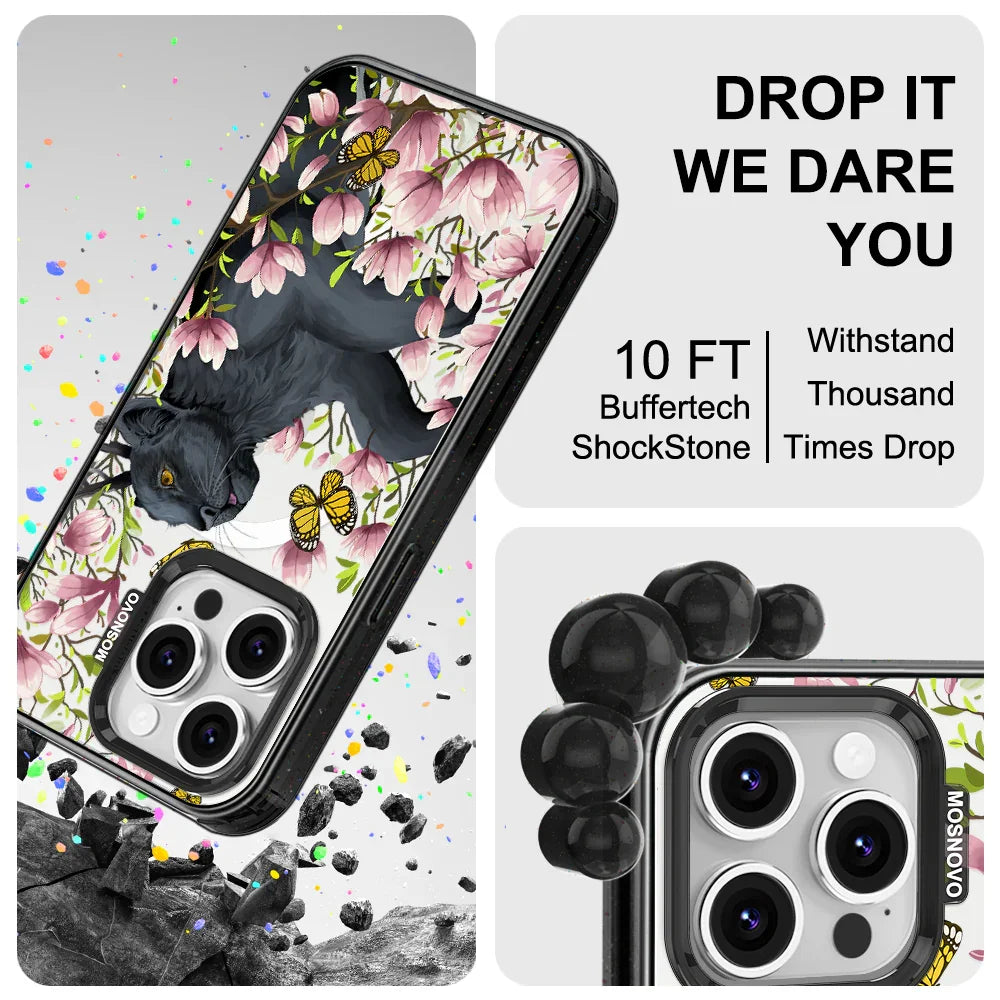 Black Leopard Garden Phone Case - iPhone 16 Pro Case Clear Black ShockStone With MagSafe