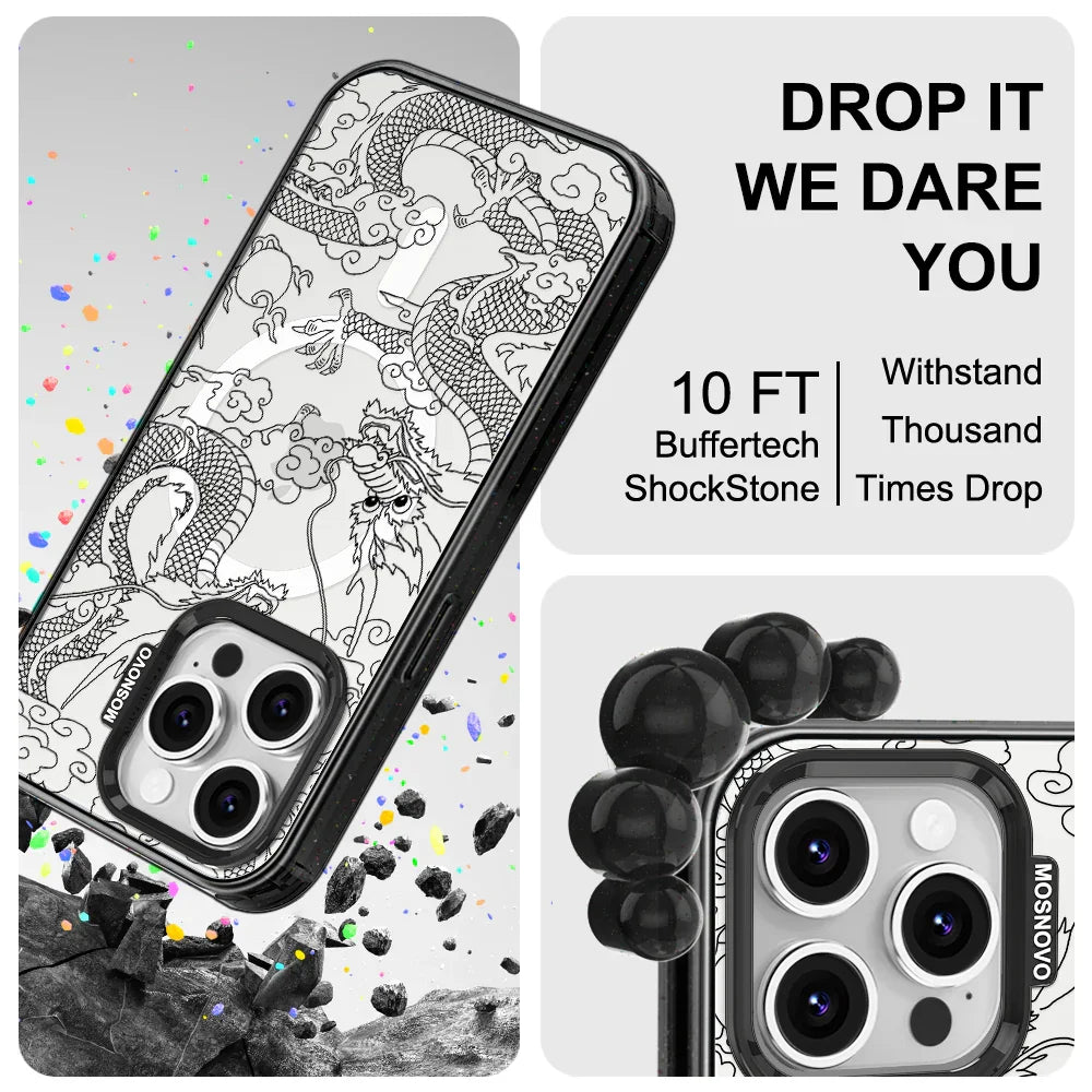 Black Dragon Phone Case - iPhone 16 Pro Case Clear Black ShockStone With MagSafe