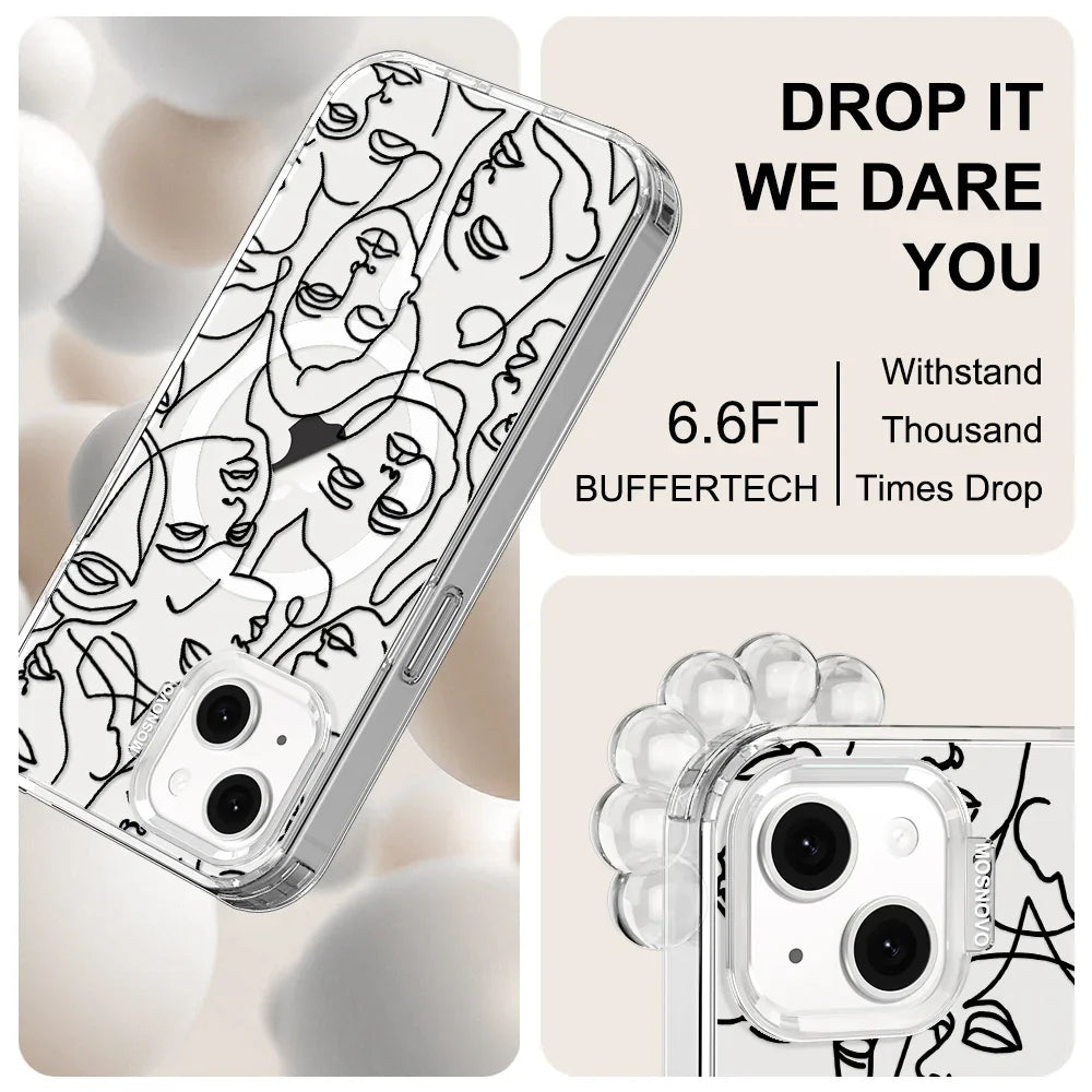 Abstract Face Line Art Phone Case - iPhone 14 Plus Case Clear With MagSafe