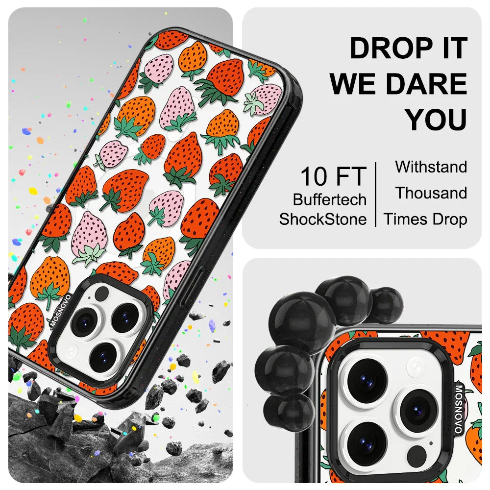 Cute Strawberry Phone Case - iPhone 13 Pro Case Clear Black ShockStone With MagSafe