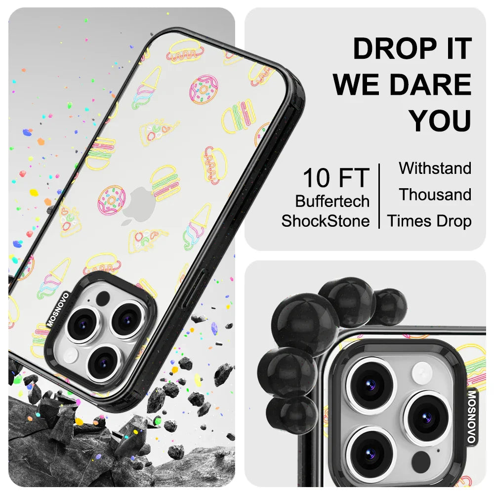 Neon Junk Food Phone Case - iPhone 16 Pro Case Clear Black ShockStone