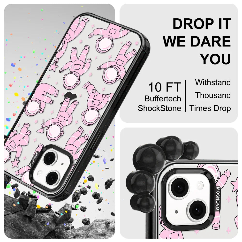 Pink Astronaut Phone Case - iPhone 13 Case Clear Black ShockStone