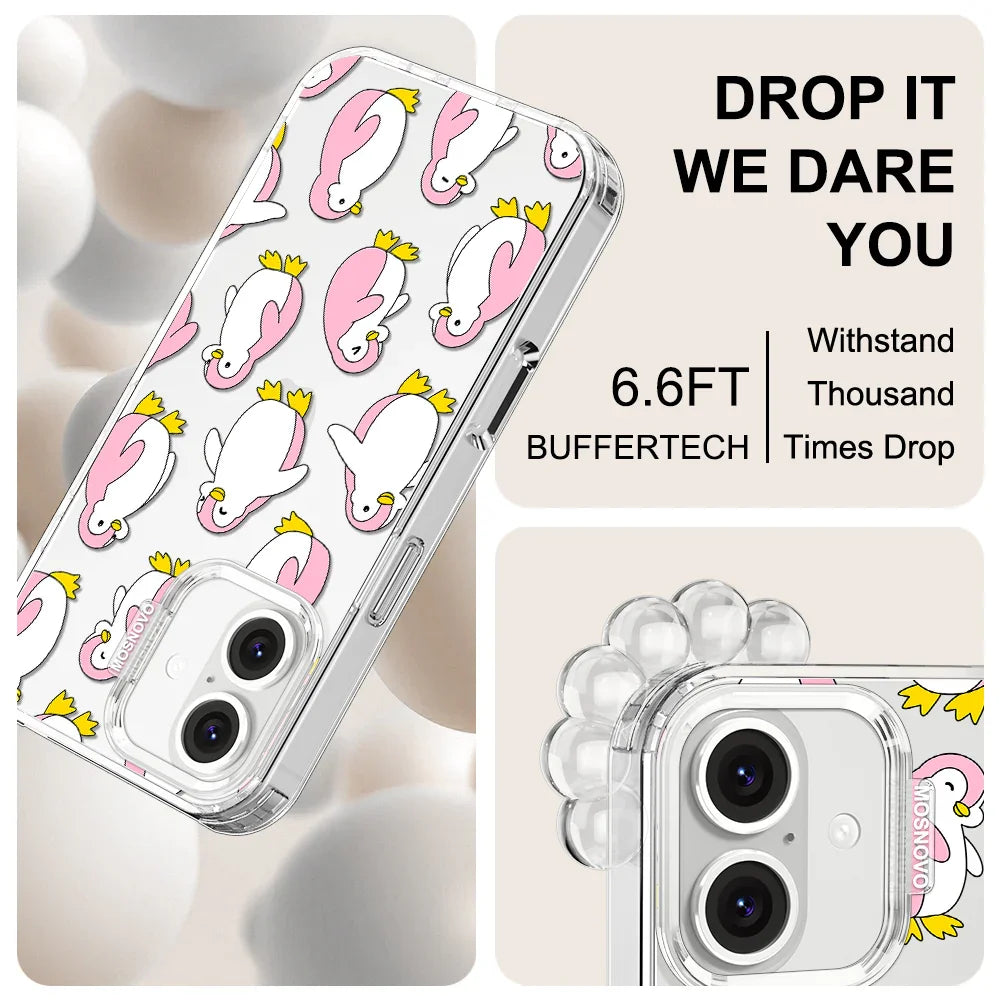 Pink Penguins Phone Case - iPhone 16 Plus Case Clear