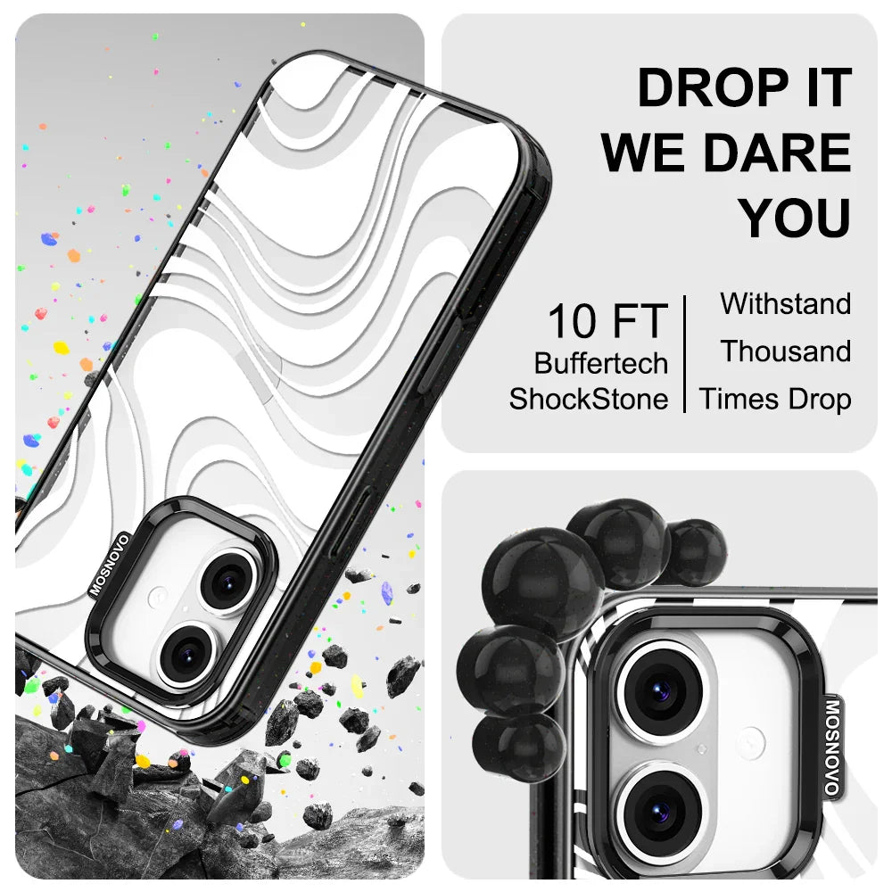 White Swirl Phone Case - iPhone 16 Case Clear Black ShockStone