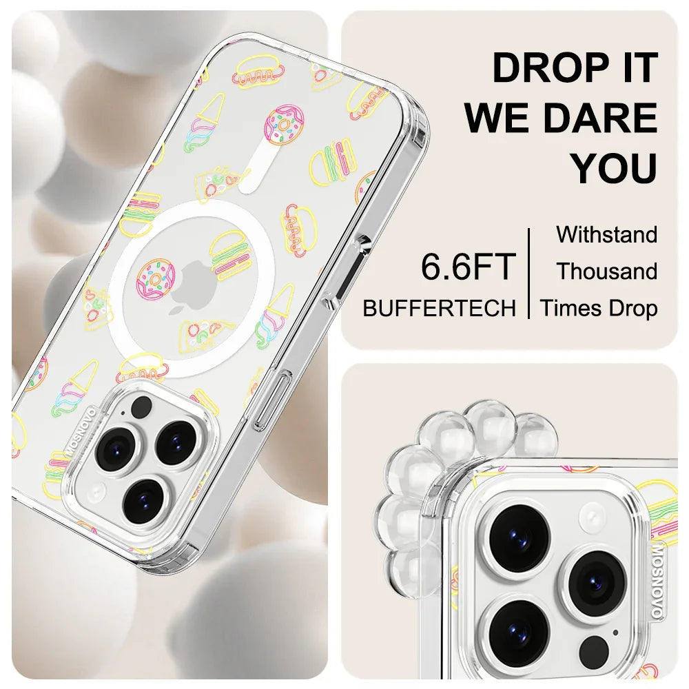 Neon Junk Food Phone Case - iPhone 16 Pro Case Clear With MagSafe