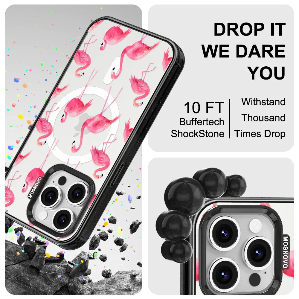 Flamingo Phone Case - iPhone 16 Pro Case Clear Black ShockStone With MagSafe