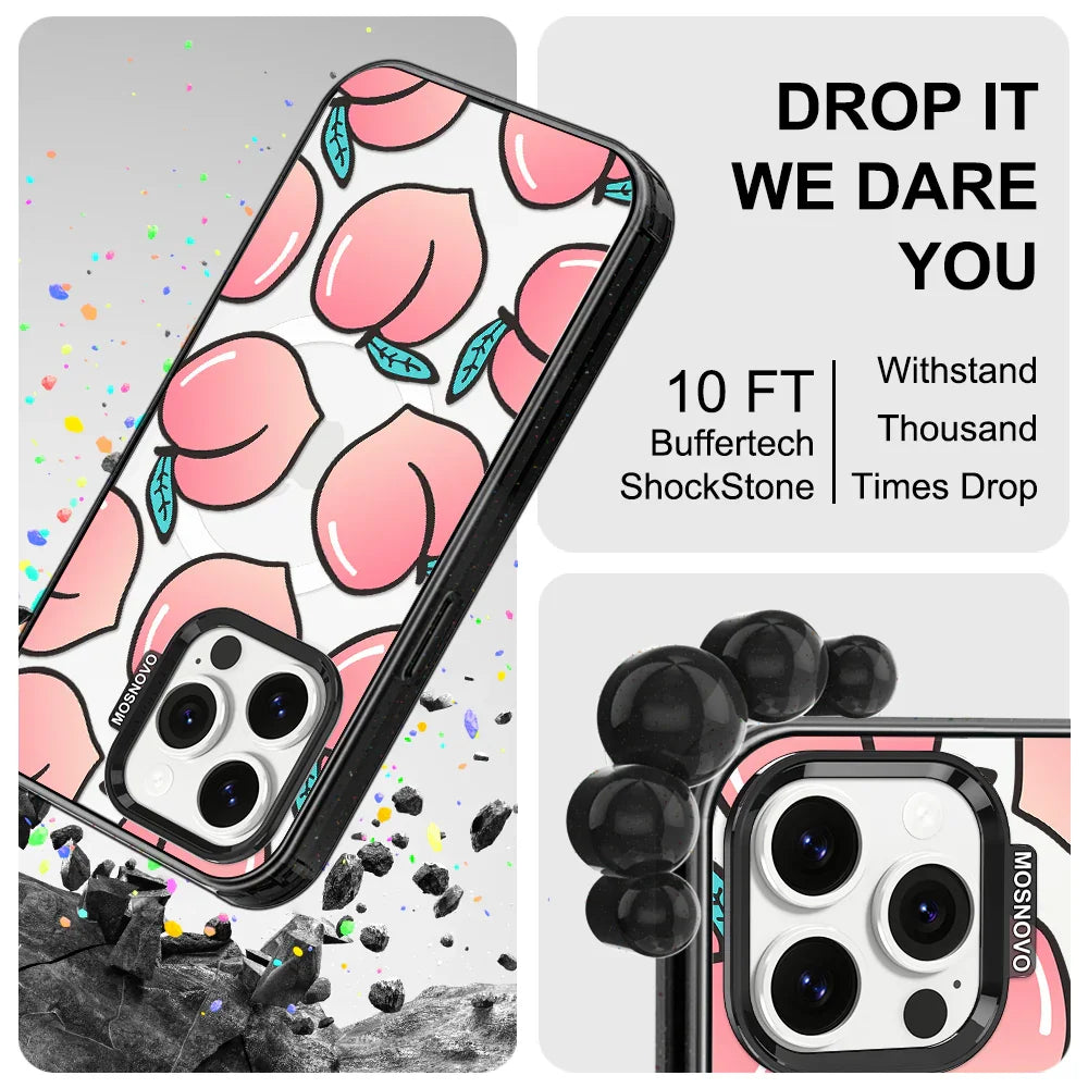 Cute Peach Phone Case - iPhone 14 Pro Max Case Clear Black ShockStone With MagSafe