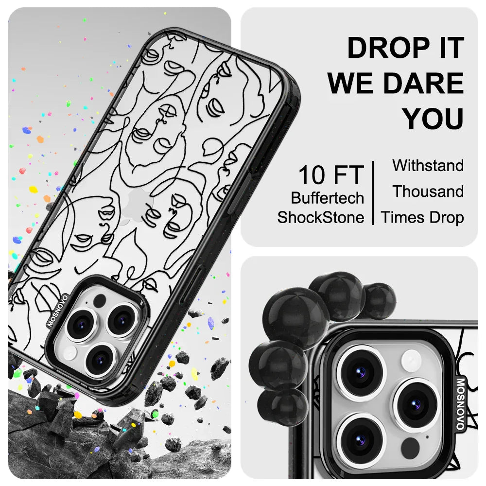Abstract Face Line Art Phone Case - iPhone 16 Pro Max Case Clear Black ShockStone