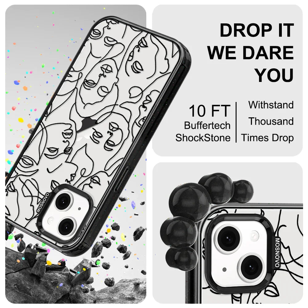 Abstract Face Line Art Phone Case - iPhone 14 Plus Case Clear Black ShockStone