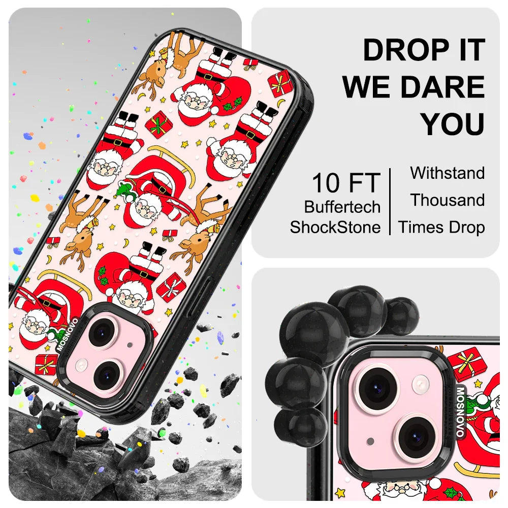 Cute Santa Claus Deer Phone Case - iPhone 15 Plus Case Clear Black ShockStone