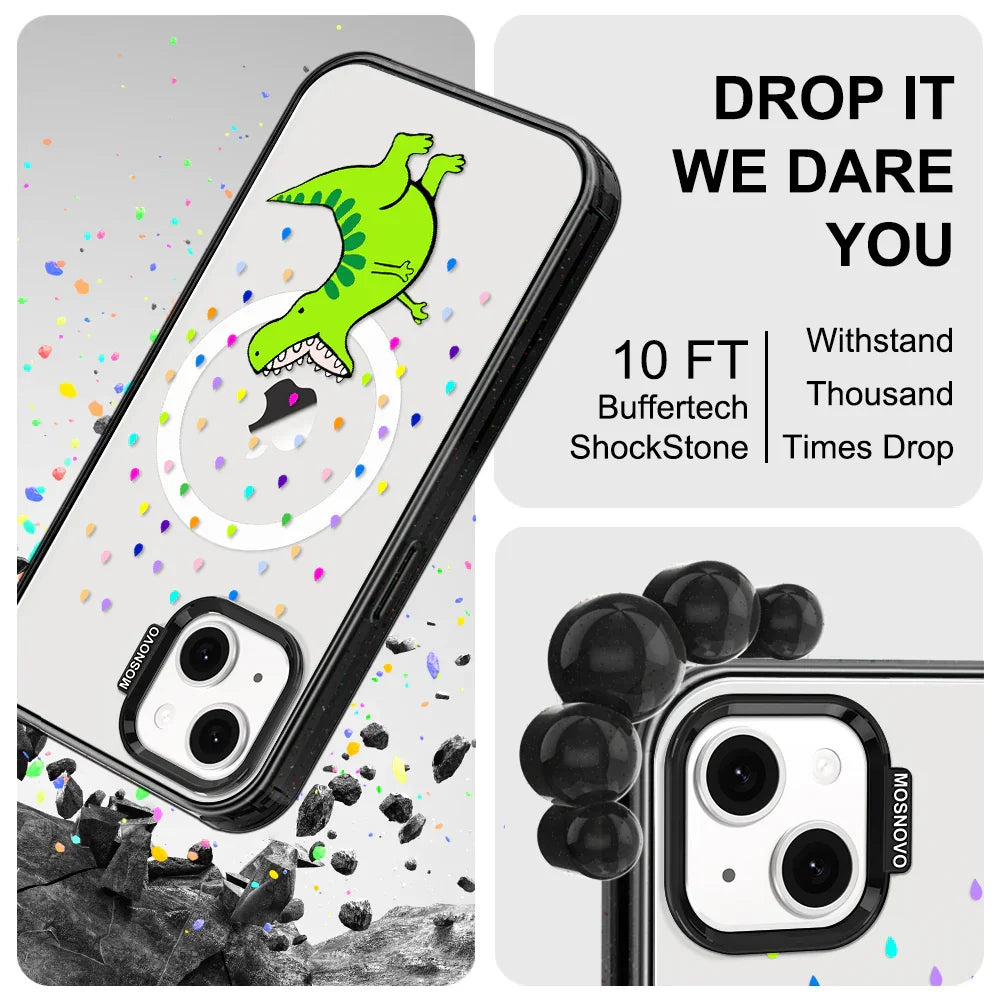 Rainbow Dinosaur Phone Case - iPhone 13 Case Clear Black ShockStone With MagSafe