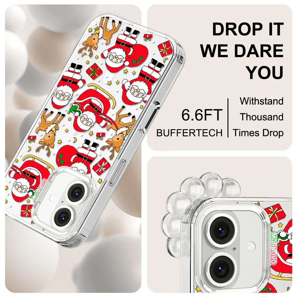 Cute Santa Claus Deer Phone Case - iPhone 16 Case Clear With MagSafe