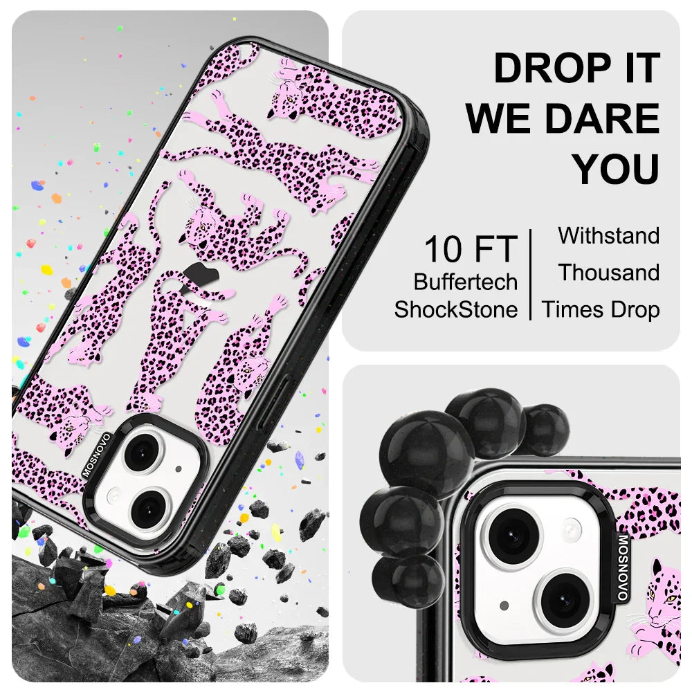 Pink Leopard Phone Case - iPhone 14 Case Clear Black ShockStone