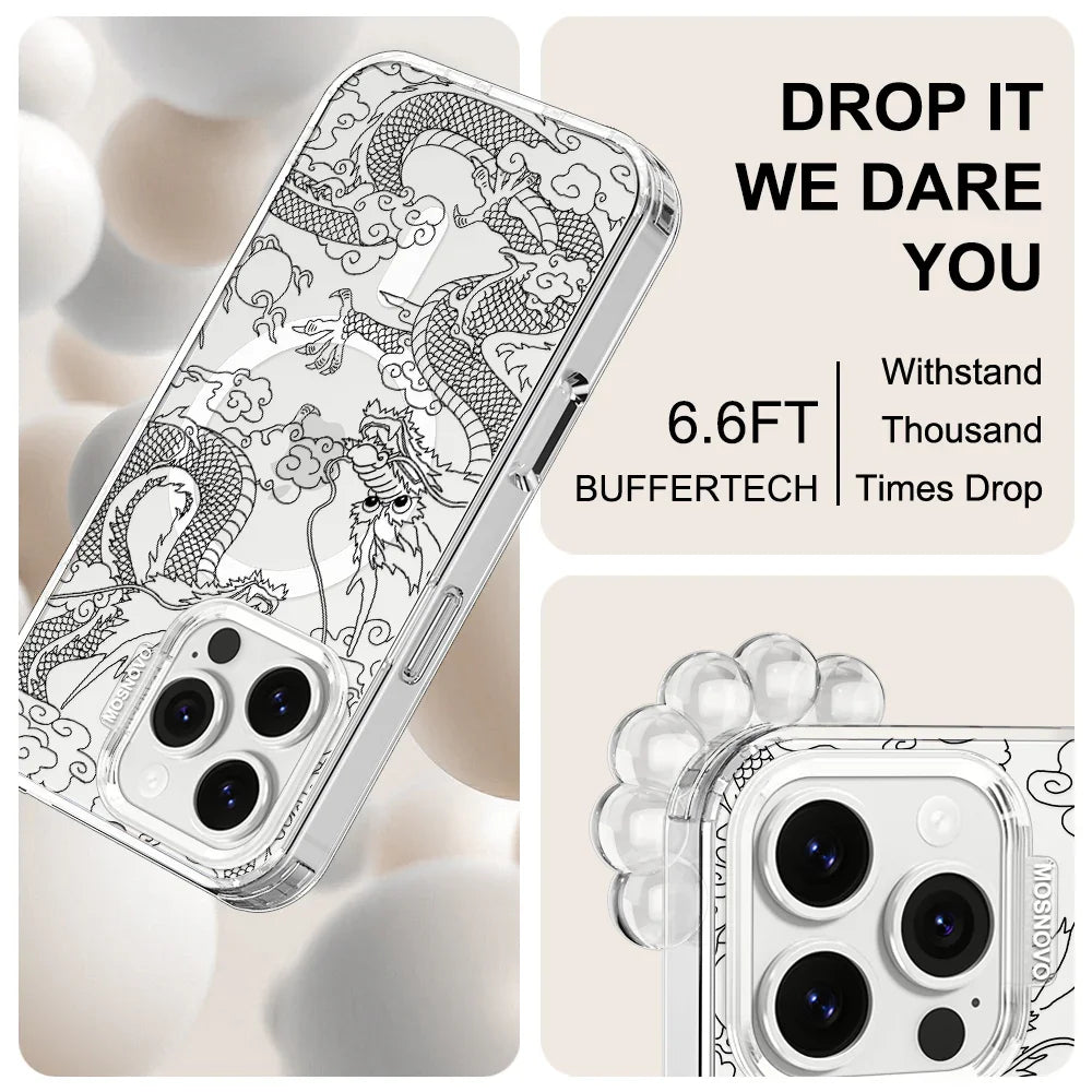 Black Dragon Phone Case - iPhone 16 Pro Case Clear With MagSafe